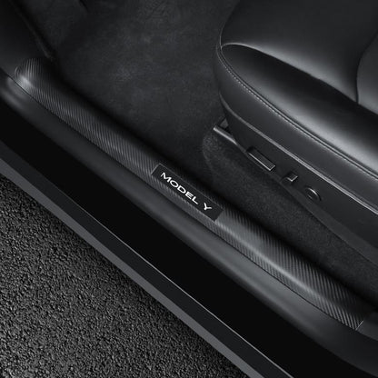 Teslarm Carbon Fiber Door Sill Protector Trim Set